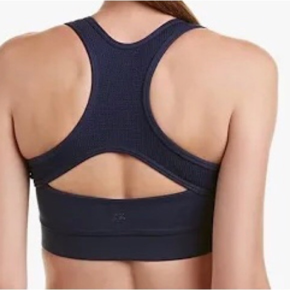 Splendid Studio Navy Ruched Racerback Sports Bra Sz. S Cut Out Back Yoga Sport - Picture 2 of 6